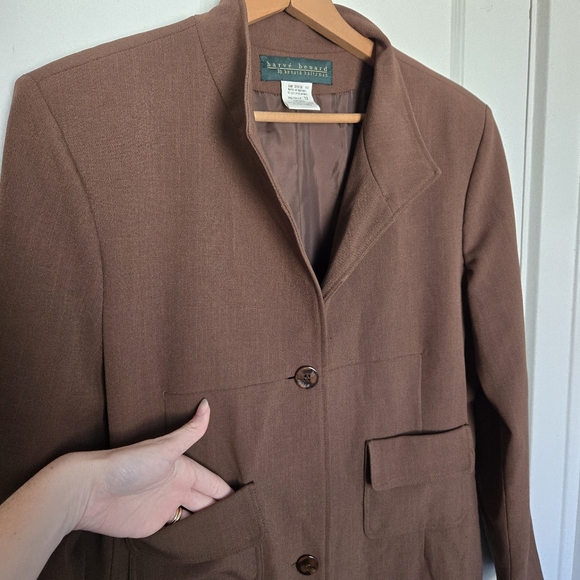 Vintage Harve Bernard Women's Longline Trench Coat Size 12 Brown Dark Academia - Picture 4 of 12